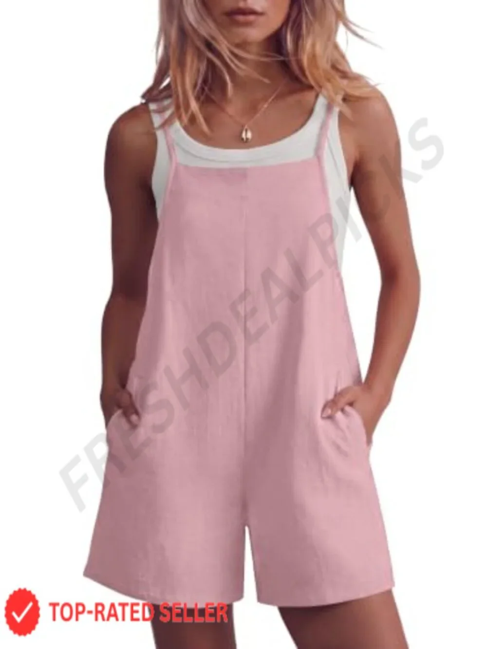 Women's Adjustable Strap Romper with Pockets - Sleeveless Casual Summer Jumpsuit